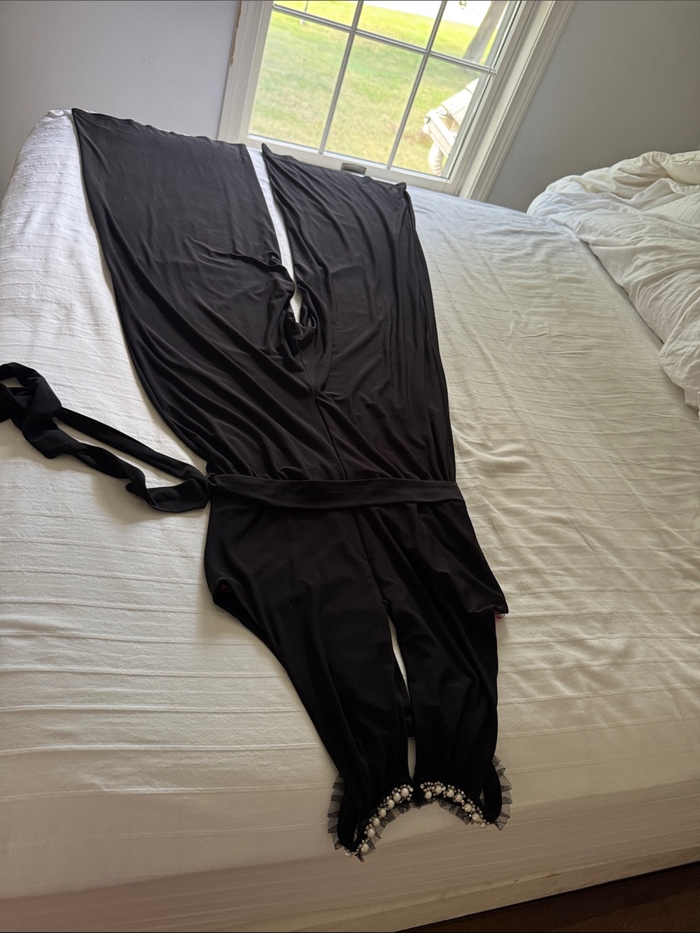 Betsey Johnson Black Wide-Leg Embellished Jumpsuit